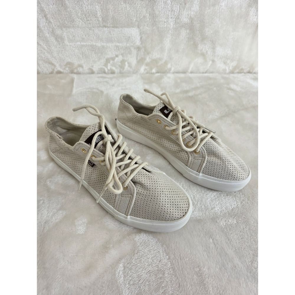 Lamo Youth Perforated Gold‎ Shimmer Lace Up Sneakers Beige Tan Size 4Y EU 34